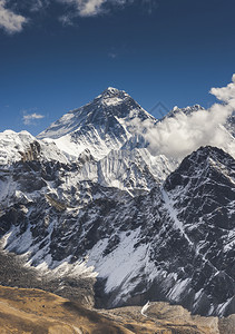 珠穆朗玛峰从喜马拉雅山的戈基亚里峰顶上捕捉到的珠穆峰徒步旅行范围图片
