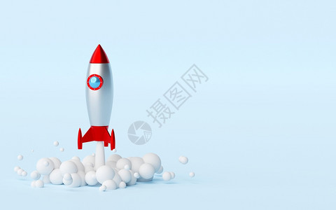 企业启动概念从地面发射火箭3D制造和转让聪明的项目管理图片
