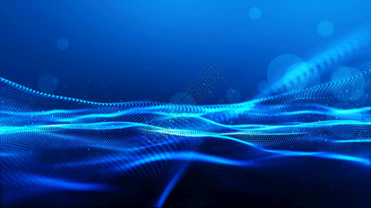 新鲜光滑的蓝色数字粒子波背景为bokeh数字的图片
