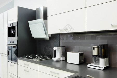 制作者住宅在室内现代奢侈品黑白厨房清洁室内设计图片