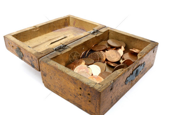 木头满的装罗马硬币老式木钱箱富裕图片