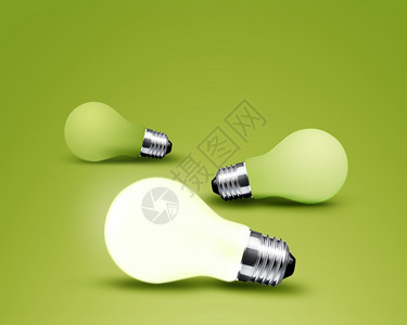 活力1个灯泡来自绿色背景的3个灯泡想法闪亮的介绍图片