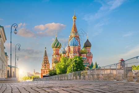 颜色黎明细节日出时莫斯科俄罗红广场圣巴西罗斯大教堂图片