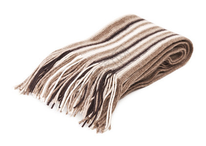 棕色的单身以白背景隔离的温暖羊毛围巾男女通用的图片