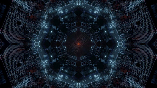 夜晚3d显示暗未来抽象背景金属走廊以模糊的光照亮3d显示远未来金属迷宫图解科学对称图片