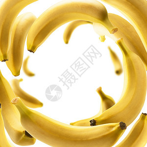 食物素主义者黄色香蕉漂浮在白背景上黄香蕉漂浮在白背景上航班图片