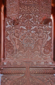 关于印度FatehpurSikri私人观众大厅中央支柱的根基弗洛罗雕刻细节装饰旅行图片