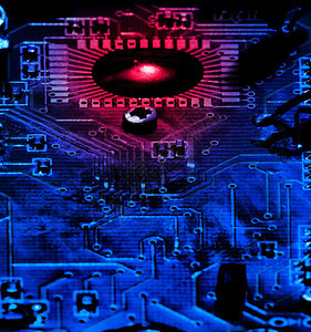 计算机板上的过热晶体管处理器背景图片