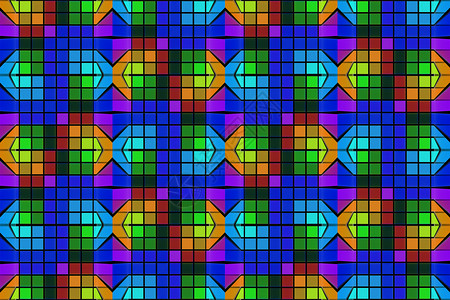 网格内部的3drendeirng接缝现代彩色马赛克风格的平方形墙壁图案背景几何的图片