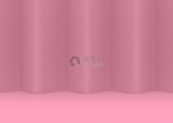 3d将甜粉色卷曲波的线墙壁和地板背面翻转单色柔软的装饰品图片