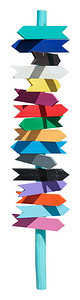 抽象的小路拉普捷夫色彩多的木制方向箭头白背景与剪切路径分离的标牌图片