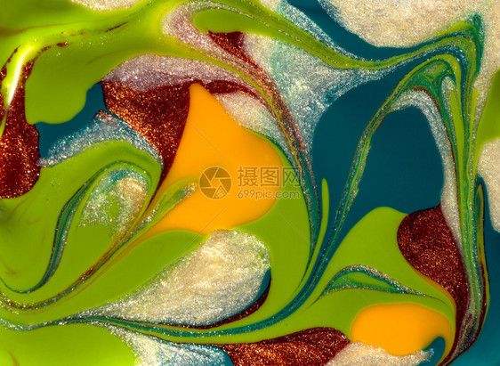 绘画绿色和黄活木质纹理抽象的画浪手工造地表面大理石涂料的创造背景多彩以液态形式呈现多种颜色模式艺术闪亮的图片