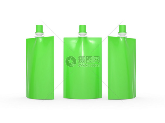 干净的小路盒绿色空果汁袋包装有螺丝盖剪切路径包括塑料袋用于水果汁牛奶或冻等液体产品准备设计和工艺品图片