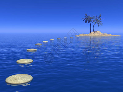 步踏上节日三维化身3D以补水为途径在蓝天前用棕榈树带到美好岛屿的水路禅结石图片