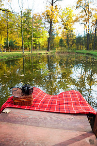 家旧相机放在红色格子毯上的手提箱湖边木桥旧相机放在红色格子毯上的手提箱湖边木桥制的熊图片