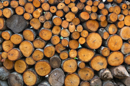 自然干燥剪柴堆叠的木和为冬季准备的烧柴火林材料图片