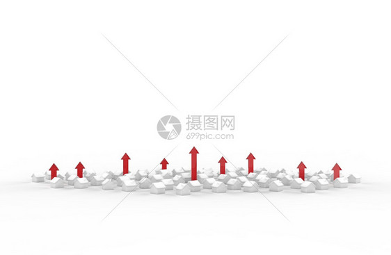 3D红色箭头的房地产商业增长3D加金融商品图片