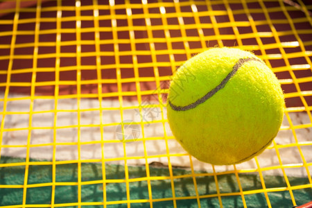 网球和拍黄色在场后面白色的营游戏图片