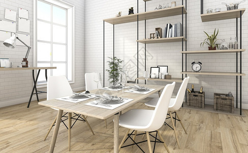 内部的3D提供漂亮的砖间饭厅和架想法活的家图片