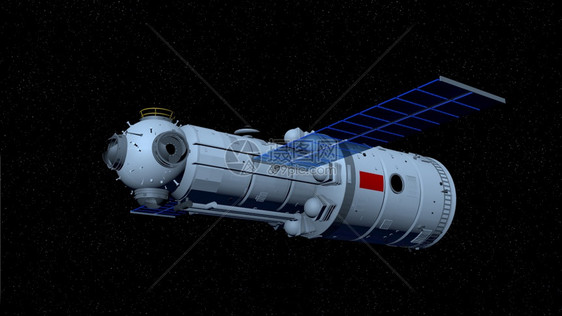 火箭旅行天宫三号河核心舱3D模型空间站在黑色飞行星背景3D插图宇航员图片