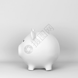 贷款债务为在灰色背景上存钱3D插图的陶瓷小猪银行硬币图片