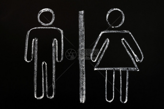 信息浴室城市的黑板背景上男女符号指印在黑板上图片