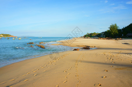 美丽的越海滩新鲜空气沙滩脚足蓝天空越南有许多海岸风景美优好的新鲜环境图片