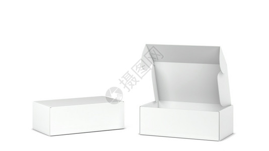 薄饼包装盒模型3d插图白色背景上孤立的空白袋贮存包裹色的图片