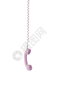 接收者粉色的挂在白背景上的古老电话技术图片