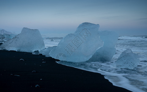 冰岛约库尔萨隆钻石海滩的冰山生态系统旅行海浪图片