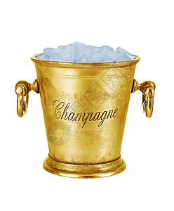 前夕干杯满的香槟桶装了白色背景上的冰块图片