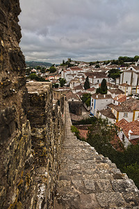 地标奥比都斯葡萄牙Obidos村中世纪城堡和墙壁村庄图片