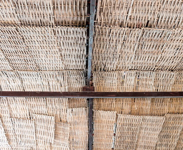 墙纸泰国古老房屋的竹布编织顶抽象的稻草图片