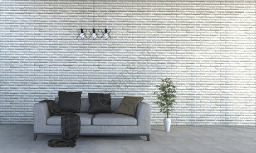渲染当代的3d以漂亮沙发做最小风格砖墙公寓图片