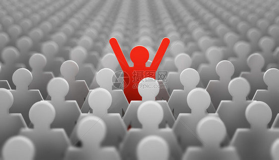 一种红色的出去以人为形式的领袖象征双手举起在一群白人男子中三德化身图片