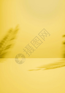 插图两个棕榈峰在黄墙上投下阴影将空间复制成设计模板或热带背景完整框架视图最小夏季概念有复制空间infoplain人们图片