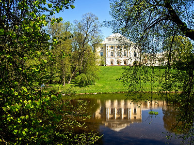 建筑学2019年5月4日通过俄罗斯圣彼得堡帕夫洛斯基的树木叶子观察巴夫洛斯基的保罗皇帝宫天空秋图片