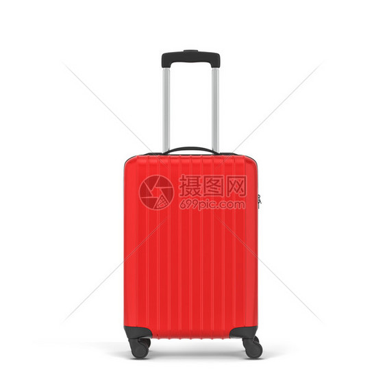 以白色背景隔离的塑料旅行手提箱3d插图包装携带现代的图片