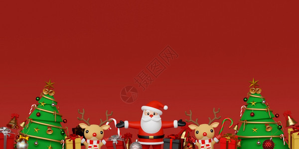 使成为季节圣诞快乐新年圣诞老人和驯鹿的背景圣诞礼物3D赠品D展示图片