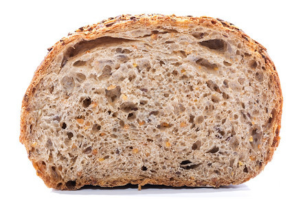 可口金子整个谷物面包切成白色背景缝合吃图片
