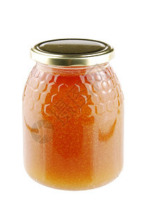 糖食物玻璃白色背景中分离的美丽蜂蜜罐图片