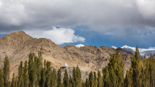 爬坡道亚洲风景LehLadakh的Shanti佛塔景观图片