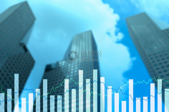 基金双曝光融图表经济业务概念与投资模糊办公楼背景双曝光金融图表经济业务货币基准图片