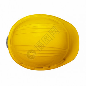 黄色头盔在白背景上被孤立有剪切路径顶视角的黄头盔为工人和地球移动操作员戴黄帽子塑料危险色的图片