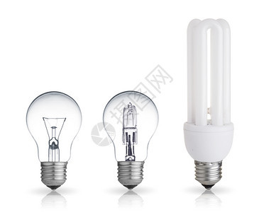 白色背景上分离的三种不同灯泡现代储蓄进步图片