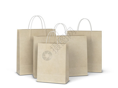 白色背景上孤立的空白购物袋模型3d插图商品牌推广象征图片