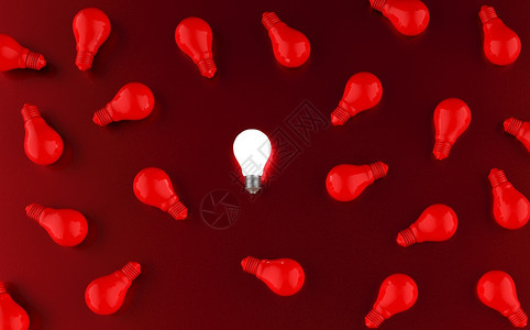象征红色背景Idea概念3D灯泡说明使成为插图图片