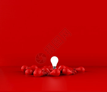 目的红色背景Idea概念3D灯泡说明老板电图片
