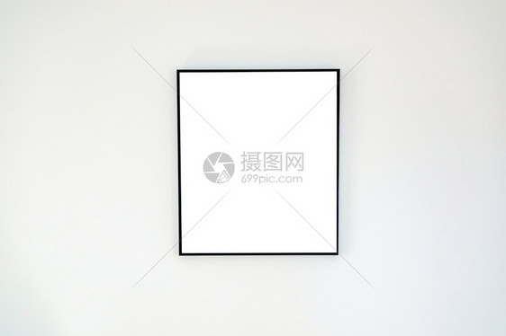 木头白色背景隔离的现代墙壁简单黑色薄木画框架边商业广告图片
