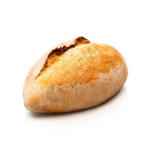 自制脆皮面包店圆形烤与麸皮隔离在白色背景顶部视图圆形烤面包与麸皮图片